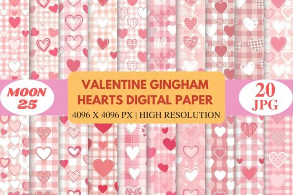 Download Valentine Gingham Hearts Digital Paper - Hearts Collection