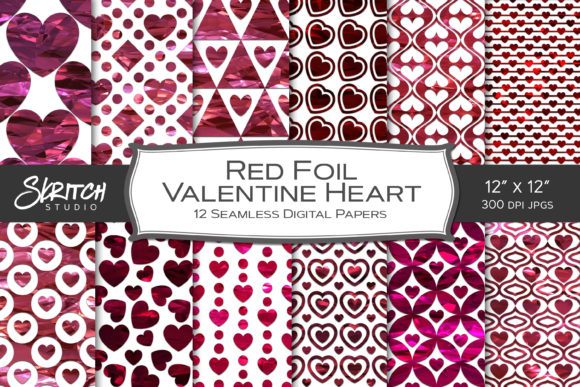 Download Red Foil Valentine Hearts Digital Paper - Hearts Collection