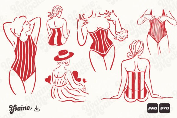 Download Summer Swimsuit Line Art Bundle SVG PNG - Premium Resources