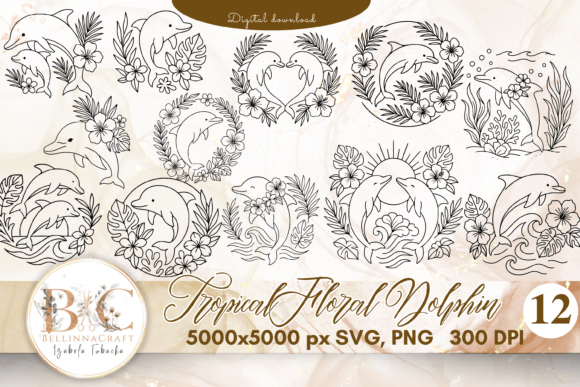 Download Tropical Floral Dolphin Bundle SVG PNG - Premium Resources